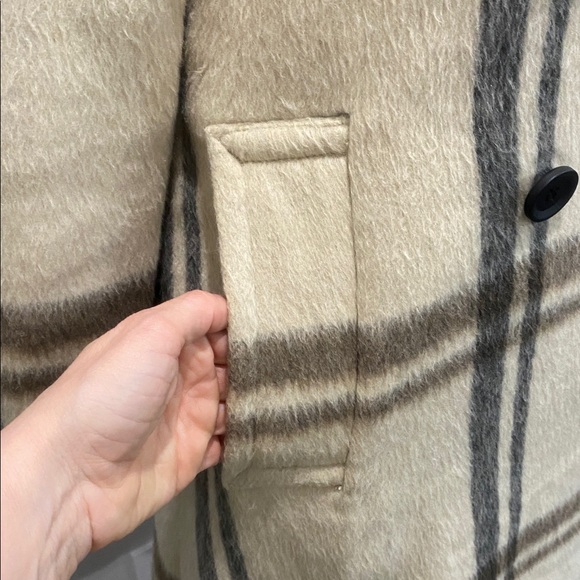 Club Monaco Wool Plaid Pea Coat Cream/Black Double-Breasted Women’s size Small - Picture 8 of 16